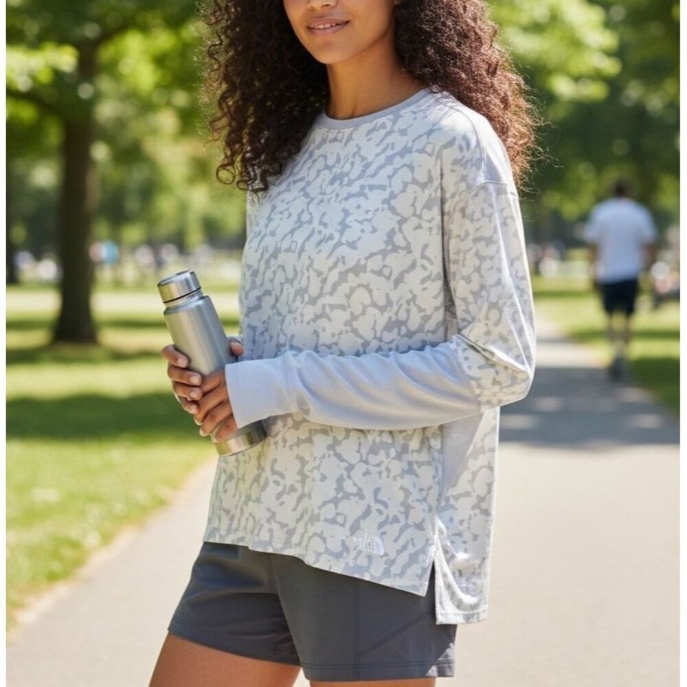 The North Face Plus Sz 1X Dawndream Gray Print Long Sleeve Womens Activewear Top